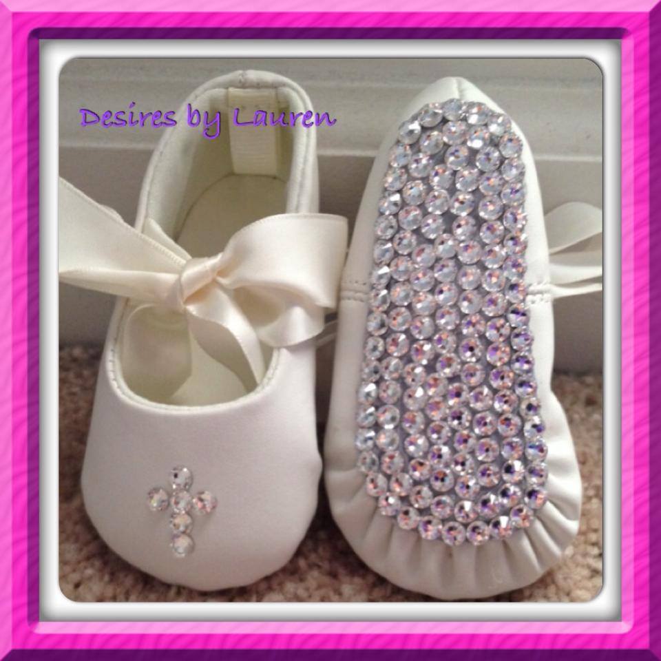 Embellished With Swarovski Crystals Christening/ Baptism Baby Shoe Slipper